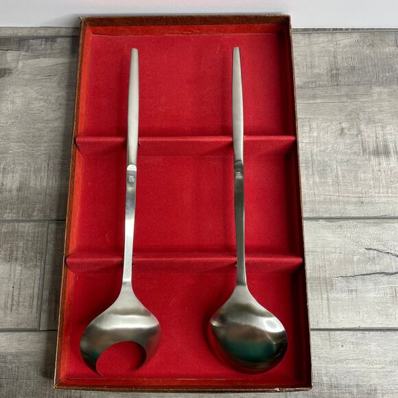 Vintage KALMAR Italy Brushed Stainless Steel Salad Serving Salad Box Set MCM - Picture 4 of 7